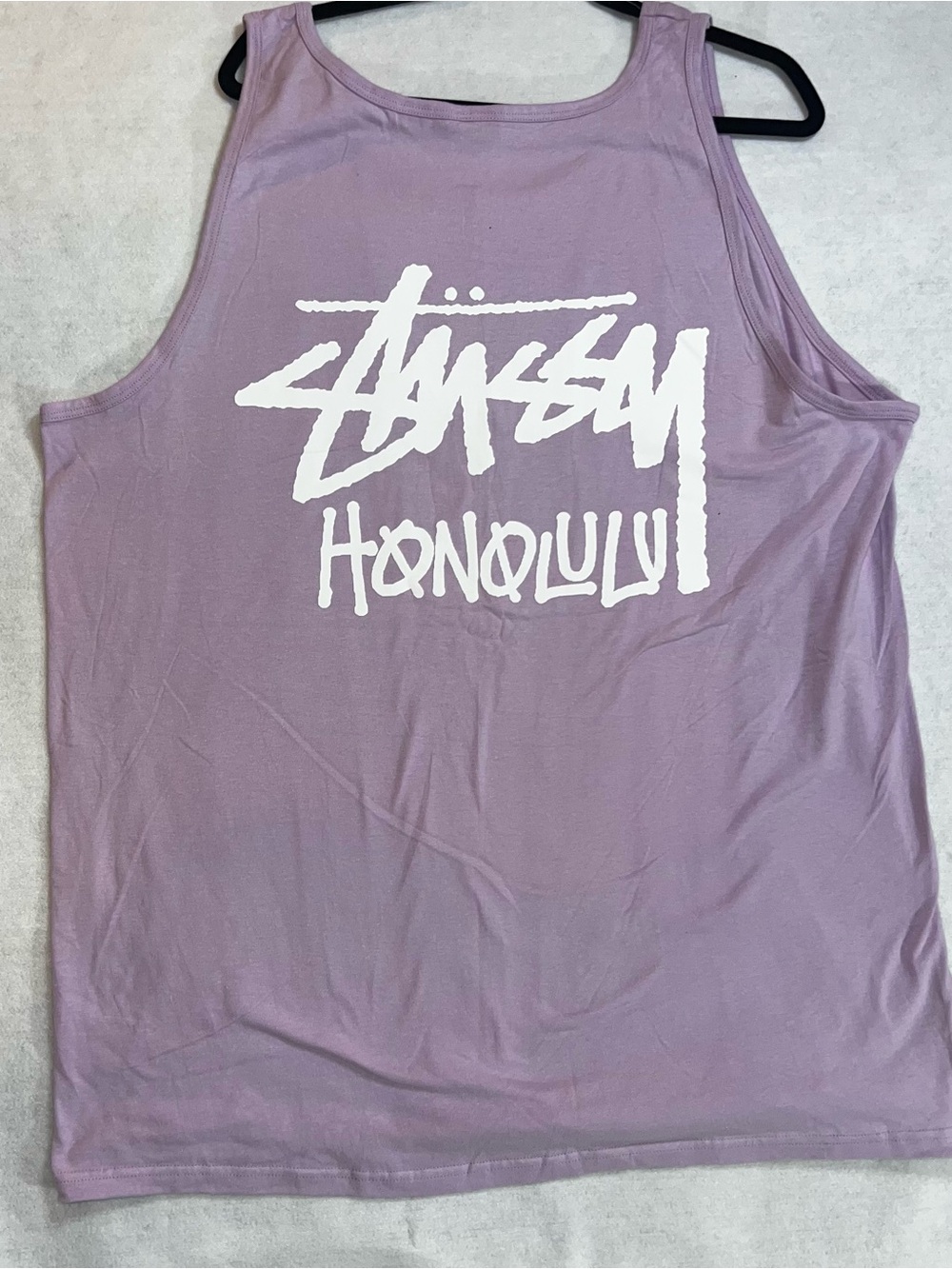 Stussy Men’s XXL Lavender Honolulu Graphic Logo Crew Neck Sleeveless Cotton Tank